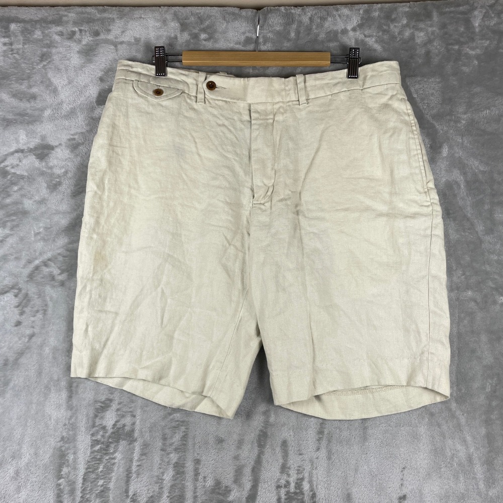 Polo Ralph Lauren Shorts Mens 38 Beige Linen Blend Flat Front Casual